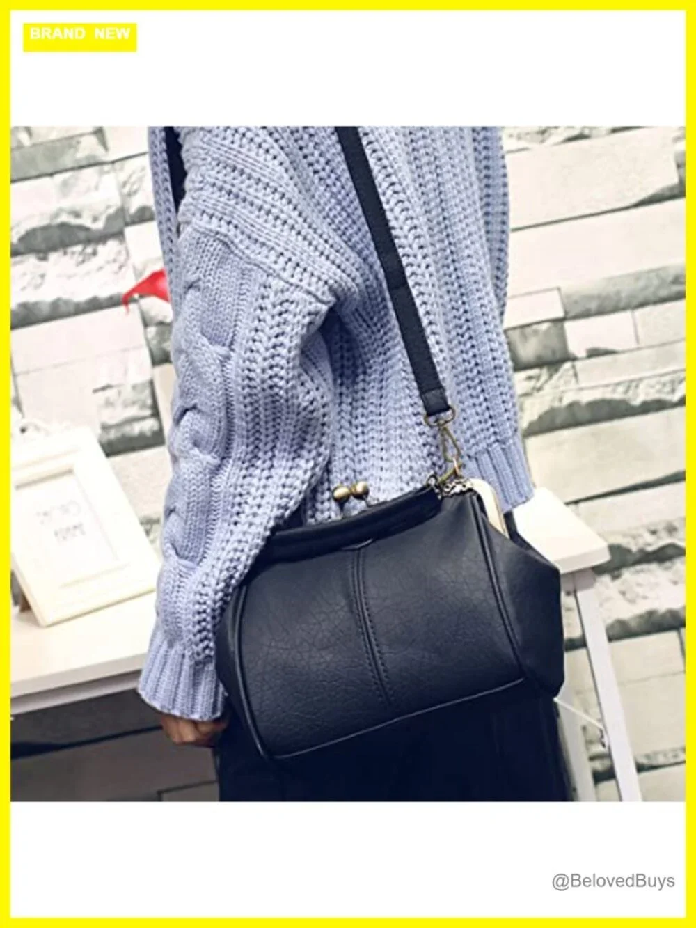 Vintage Hollow Faux Leather Shoulder Bag Kiss Lock Closure Crossbody Purse